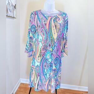 Tommy Hilfiger Jaipur Paisley Bell-Sleeve Sheath Dress Size 4 Boho Retro Mod